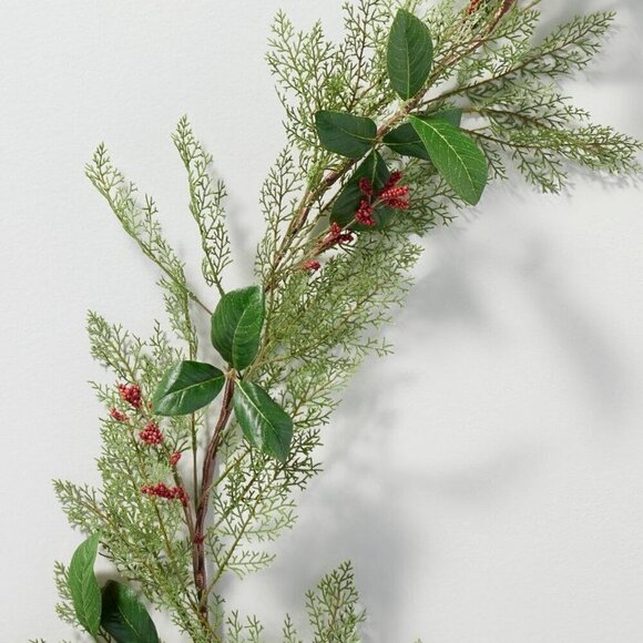Hearth & Hand Magnolia 6' Cedar & Magnolia Leaf Winterberries Christmas Garland - Picture 3 of 6